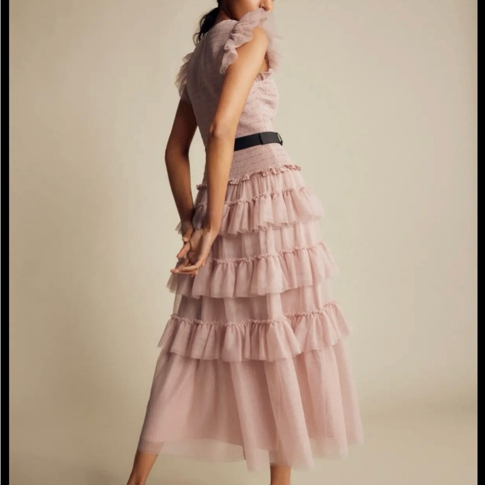 NWT ME&EM Ethereal Tulle Shirred Maxi Dress & Belt, size 10
